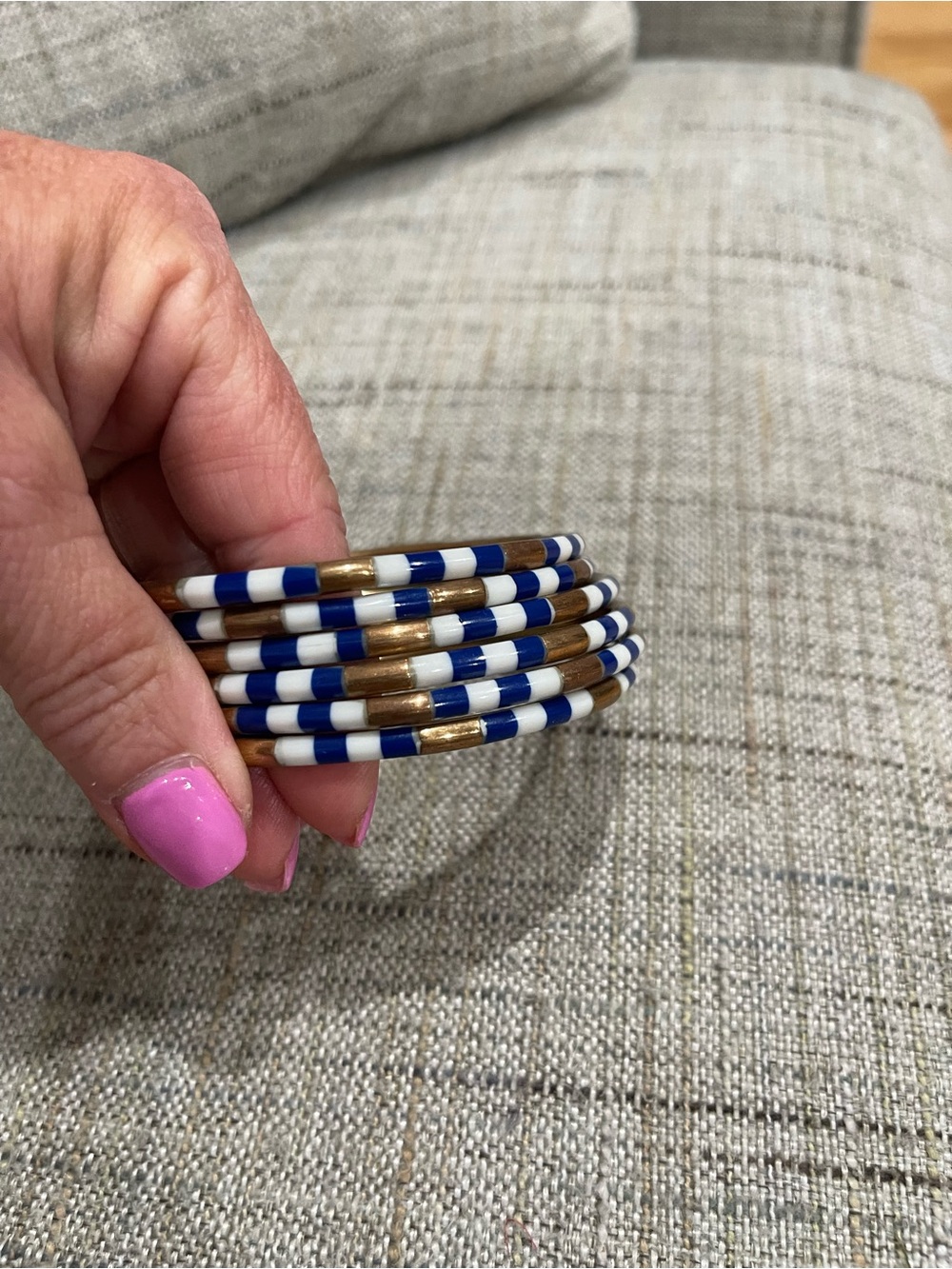 Budha Girl Blue, White & Gold Stacked Beaded Bangle Set - Picture 6 of 8